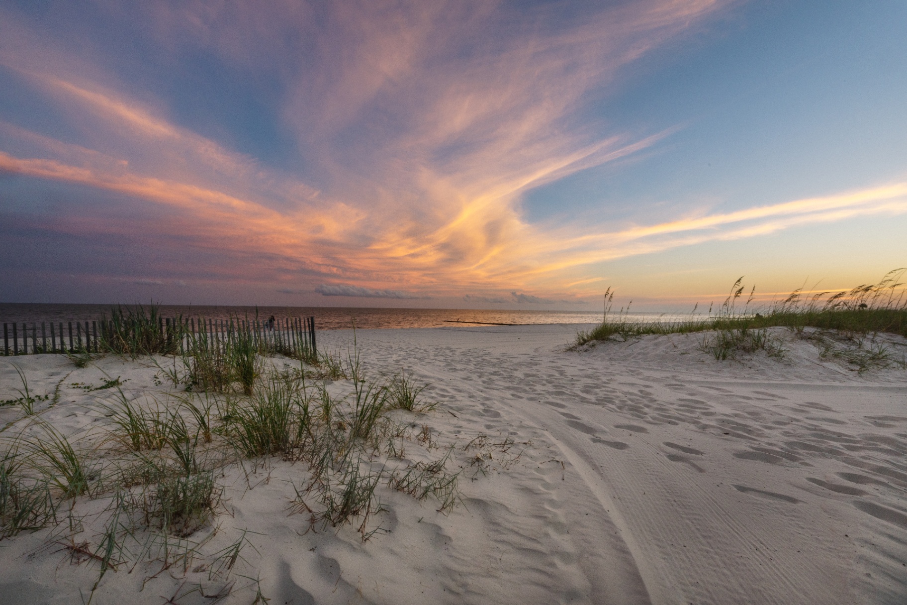 Sunset over the dunes on Biloxi Beach