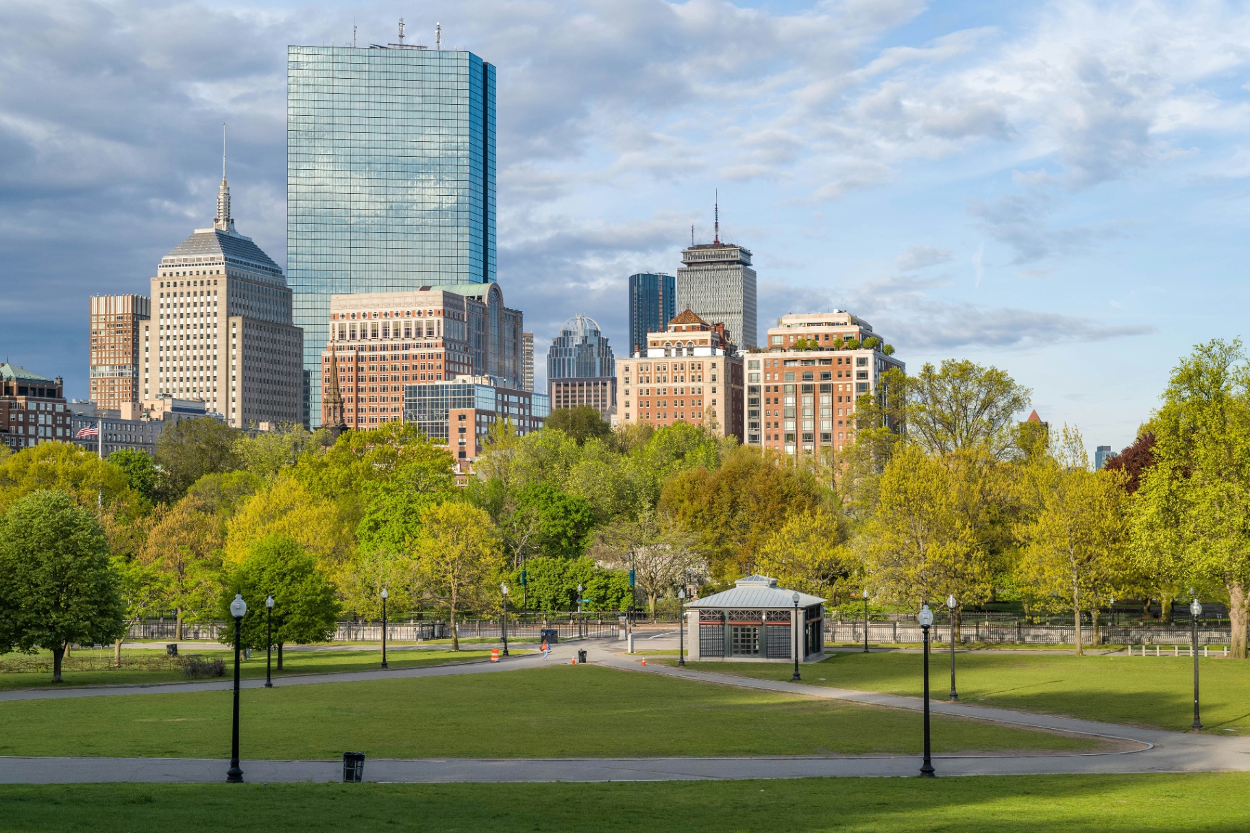 The Back Bay skyline seen from Boston Common in spring