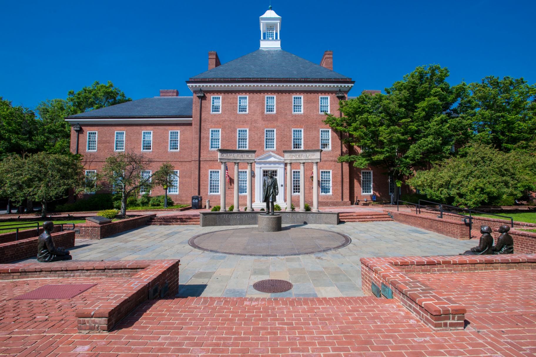 Red-brick colonial building with Thurgood Marshall memorial in Annapolis