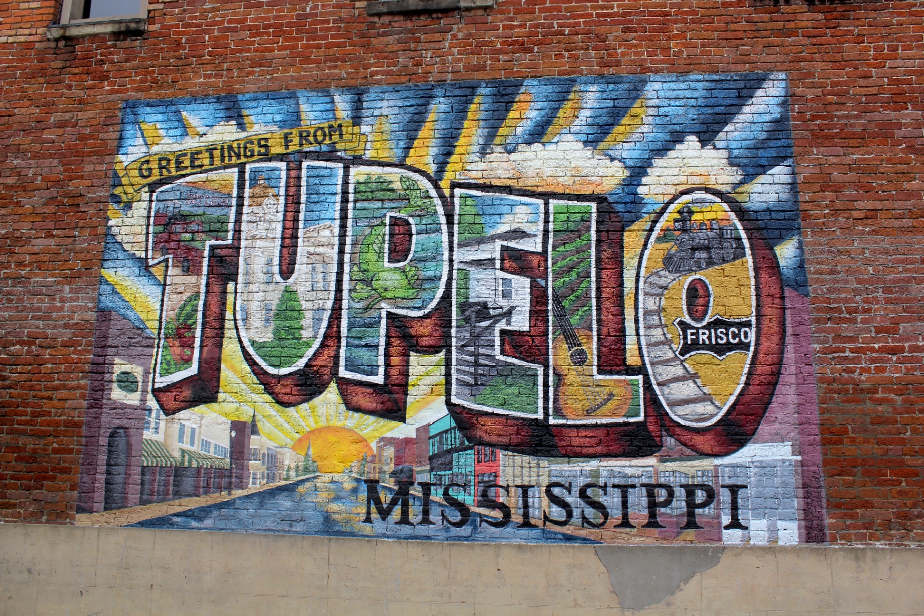 'Greetings from Tupelo, Mississippi' postcard mural