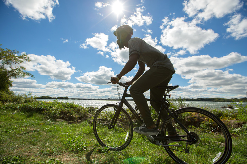 Cycling along a Colorado lakeside trail