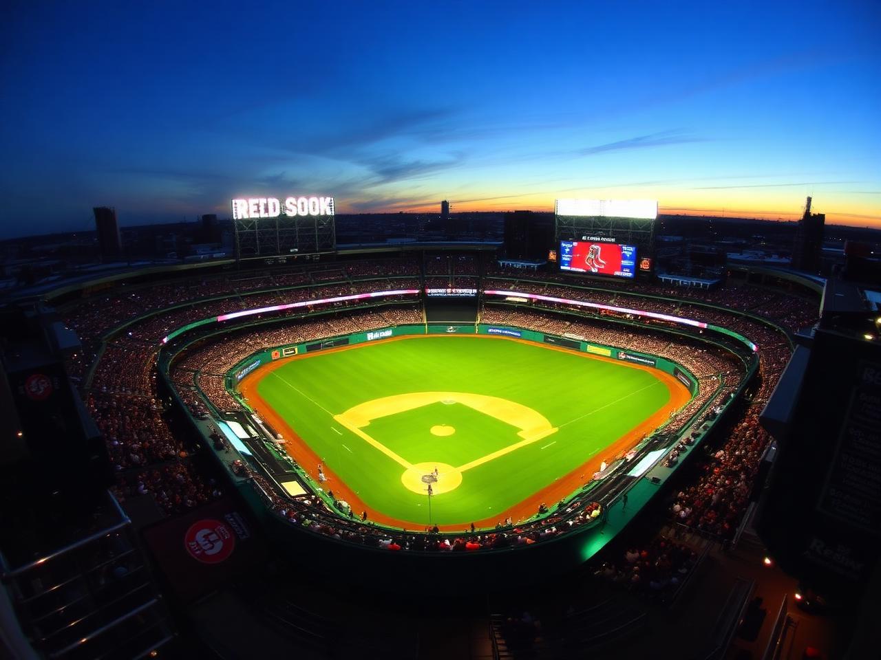 Fenway Park at dusk during a Red Sox game